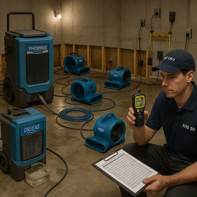 Structural Drying and Dehumidification process in Bay, AR